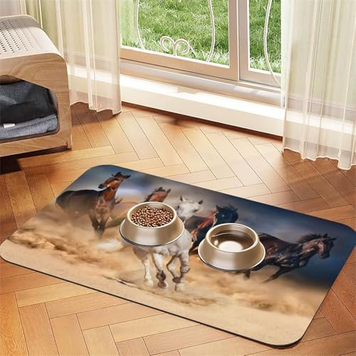 Wild Horse Running Against Sand Storm,Waterproof Pet Feeding Mat,PU Leather Placemats for Cat Dog Water Bowl,Food Mats,30x45cm von InOmak