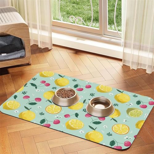 Zitrone Kirsche Frucht，Futtermatte für Haustiere, Tischsets aus PU-Leder für Katzen und Hunde,30x45cm von InOmak