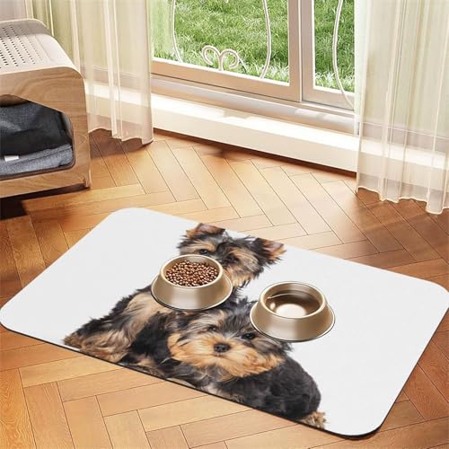 Zwei Yorkshire Terrier Welpen,Futtermatte für Haustiere, Tischsets aus PU-Leder für Katzen und Hunde,30x45cm Zwei Yorkshire Terrier Welpen,Futtermatte für Haustiere, Tischsets aus PU-Leder für Katzen und Hunde,30x45cm von InOmak