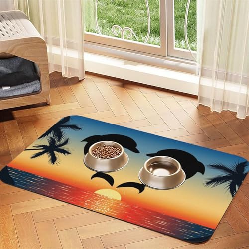 Zwei springende Delfine in Herzform,Futtermatte für Haustiere, Tischsets aus PU-Leder für Katzen und Hunde,40x60cm Zwei springende Delfine in Herzform,Futtermatte für Haustiere, Tischsets aus PU-Leder für Katzen und Hunde,40x60cm von InOmak