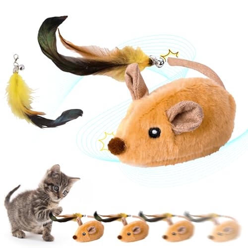 Magie-Maus,Katzenspielzeug Maus Elektrisch,Elektrisch Spielmaus mit Federschwanz,USB Realistische Mausgeräusche Interaktives Katzenspielzeug für Katzen(Gelb) von Indrnif