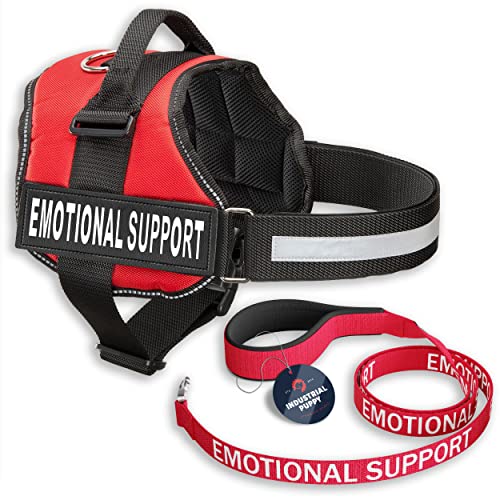 Service Hund Weste Geschirr mit Emotionale Unterstützung Patches und passender Leine Emotionale Unterstützung Tier Weste und passende Leine Set durch die industriellen Puppy Fits Girth 2126 hellrot von Industrial Puppy