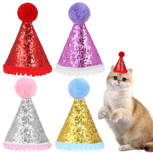 Geburtstagshut für Hunde, 4 Stück, bunte Katzen-Geburtstagshüte, Mini-Geburtstagshüte, verstellbare Hundegeburtstagskrone, Stirnbänder, Glitzer, Partyzubehör für kleine, mittelgroße und große Hunde, Geburtstagshut für Hunde, 4 Stück, bunte Katzen-Geburtstagshüte, Mini-Geburtstagshüte, verstellbare Hundegeburtstagskrone, Stirnbänder, Glitzer, Partyzubehör für kleine, mittelgroße und große Hunde, von InnoHHustle