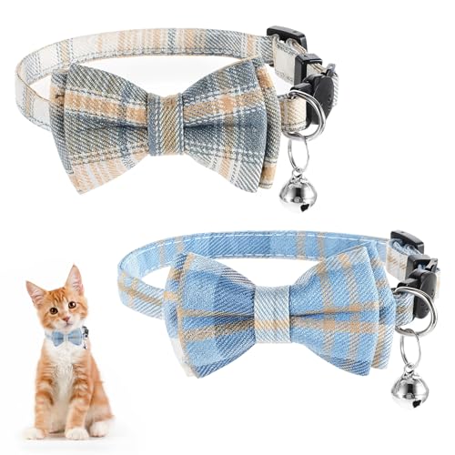Katzenhalsband mit Fliege, mit niedlicher Fliege und Glöckchen, Sicherheitshalsbänder, kariert, für Kätzchen, Welpen und kleine Haustiere, 2 Stück von InnoHHustle