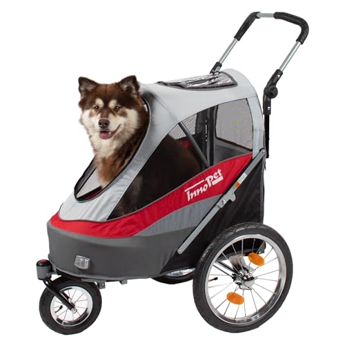 InnoPet® Sporty Trailer Pet Stroller Dogtrailer klappbar faltbar Hundebuggy Hundewagen wandelbar Fahhradanhänger für Hunde Luftreifen inkl. Regenhaube von Innopet