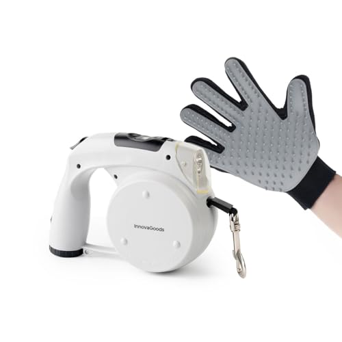 InnovaGoods Hundeleine, 6-in-1, ausziehbare Hundeleine für Hunde, 4 m, inklusive Handschuh zum Bürsten und Massieren von Haustieren, entfernt abgestorbene Haare, verbessert die Durchblutung, Leine mit von InnovaGoods