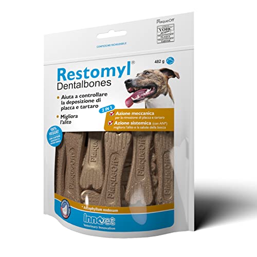 Innovet Restomyl Dentalbones für Hunde - Ernährungsunterstützung, verbessert den Atem und hilft bei der Kontrolle der Bildung von Plaque und Zahnstein - Praktische Kautosets von Innovet