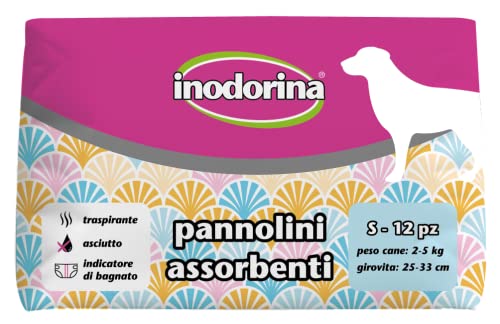 Inodorina, Saugfähige Einwegwindeln, atmungsaktive Technologie und Nässeindikatoren, mit Schwanzloch und Langen Flügeln, für Hunde mit einem Gewicht von 2-5 kg, Größe S, 12 Stück Inodorina, Saugfähige Einwegwindeln, atmungsaktive Technologie und Nässeindikatoren, mit Schwanzloch und Langen Flügeln, für Hunde mit einem Gewicht von 2-5 kg, Größe S, 12 Stück von Inodorina
