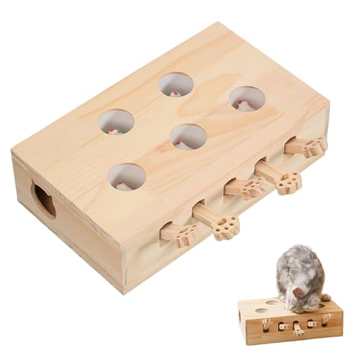 Inscrip Interaktives Katzenspielzeug, Katzen-popup-Spielzeug, Whack a Mole Kratzspielzeug Für Katzen, Maulwurf Maus, Puzzle BoxHolz Spielzeug,Interaktives Fangspielzeug, Katzenspiele, 5 Löcher von Inscrip