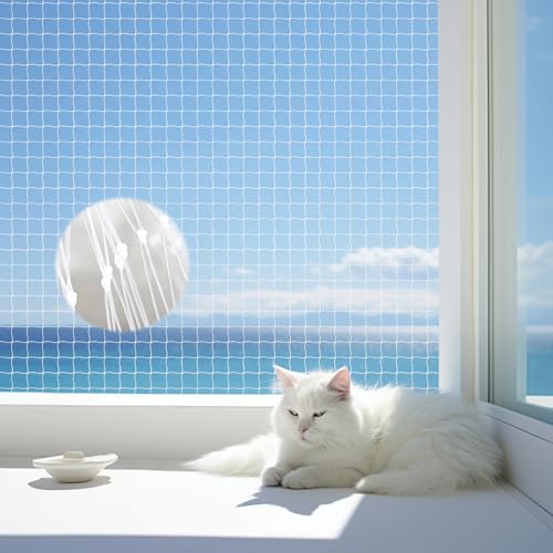 Inscrip Katzennetz für Balkon, Katzen Balkonnetze, Katzennetz mit Seil und Haken Balkonnetze Katzen, Ohne Bohren, Anti-Fall Haustier Mesh, Können Zuschneidbar für Balkone Gärten Terrassen (3x2m) von Inscrip