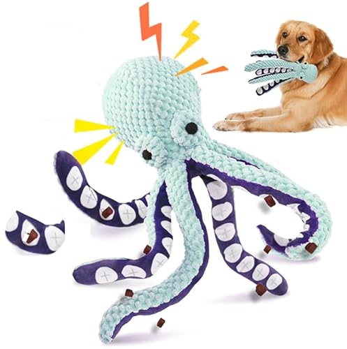 InspireTag 2 Stück Hund Quietschspielzeug Upgarded Octopus - Keine Füllung Knistern Plüsch Welpe Hundespielzeug für Welpen Zahnen, Langlebiges Interaktives Kauspielzeug für S, M und Große Hunde von InspireTag