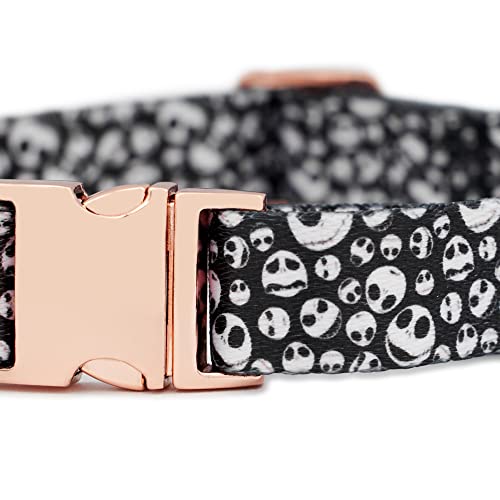 InstaPetTags Jack Skellington Hundehalsband in Rotgold, bequemes Nylonhalsband mit Metallschnallen in Rotgold (kleines Halsband) von InstaPetTags