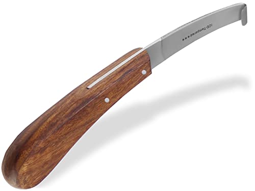 InstrumenteNrw Hufmesser für Pferde Profi Hufschneidemesser mit einseitiger scharfer Klinge - Hufpflege Hufschmied Werkzeug aus rostfreiem Edelstahl mit ergonomischen Holzgriff von InstrumenteNrw