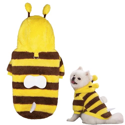 Warmes Haustierkostüm, Pullover, Kapuzenpullover, Sweatshirt, niedlich, weiche Fleece-Hundekleidung mit D-Ring, bequem, atmungsaktiv, Haustierkostüm, Cosplay, Wintermantel (gelbe Biene, S) von InteDesign
