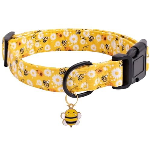 Weiches, verstellbares Hundehalsband, Hundehalsband mit bunten Blumen bedruckt (gelbe Biene, M (Halsumfang 32–55 cm, Breite 2 cm) von InteDesign