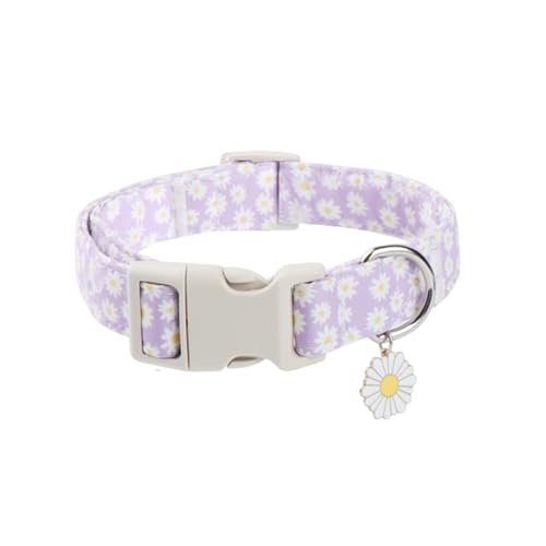 Weiches, verstellbares Hundehalsband, Hundehalsband mit bunten Blumen bedruckt (lila Gänseblümchen, S (Halsumfang 25–40 cm, Breite 1,5 cm) von InteDesign