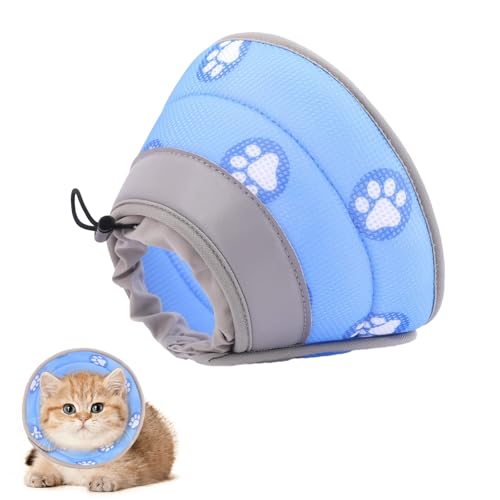Weiches Katzenhalsband, um das Lecken nach Operationen zu stoppen, wasserdicht, verstellbar, weiches Katzenhalsband für kleine Hunde, Welpen und Kätzchen (Blau, S (Hals: 12–18 cm) von InteDesign