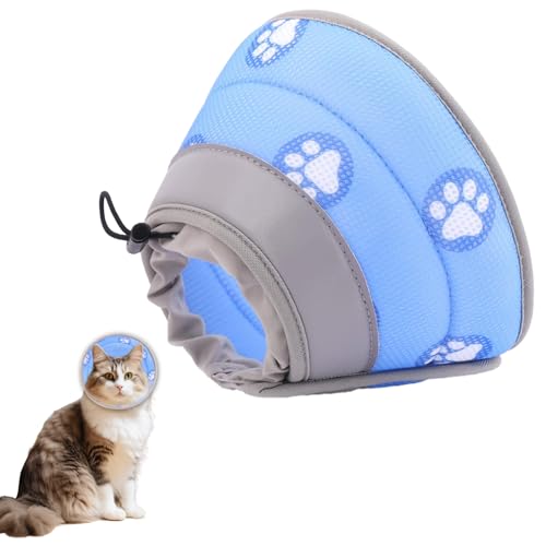 Weiches Katzenhalsband gegen Lecken nach Operationen, wasserdicht, verstellbar, weiches Katzenhalsband für kleine Hunde, Welpen und Kätzchen (Blau, L (Hals: 20–28 cm) von InteDesign