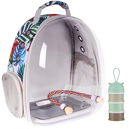 Bird Carrier Rucksack, Bubble Bird Travel Carrier Backpack with Stainless Steel Tray and Standing Barch (Floral) von Interfashioner