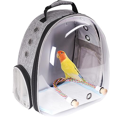 Interfashioner® Bird Carrier Rucksack, Bubble Bird Travel Carrier Backpack with Absorbent Pad and Standing Perch (Feathered Grey) von Interfashioner