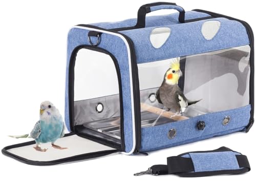 Interfashioner® Vogelreisetasche für Sittiche, Papageien, Nymphensittiche, kleine Vögel, Vogelreisetasche mit Metallwanne und Stehstange (blau) von Interfashioner