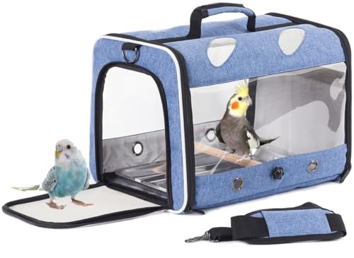 Interfashioner® Vogel Reise Transporttasche für Sittich Papagei Nymphensittich Kleine Vögel Vogel Reise Tragetasche mit Metallwanne und Stehstange (Blau) von Interfashioner