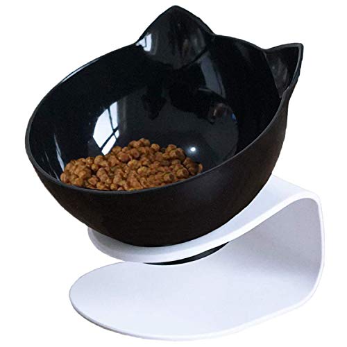 Futternäpfe Katzenfutter, 15 ° geneigt Doppel Schüsseln,Kreative rutschfeste Basis Doppelschüssel Hundenapf Katzennapf für Futter Wasser (A Black) von Interior Pro