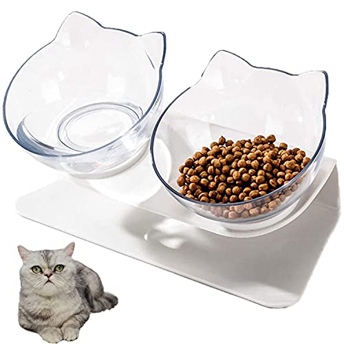 Futternäpfe Katzenfutter, 15 ° geneigt Doppel Schüsseln,Kreative rutschfeste Basis Doppelschüssel Hundenapf Katzennapf für Futter Wasser (Clear+Clear) von Interior Pro