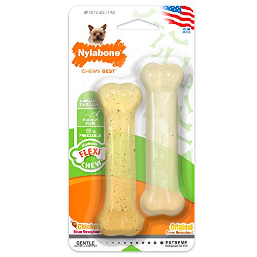 Nylabone, Mässiger Kauknochen für Hunde, Flexibler Kauknochen, Hühnergeschmack, extra klein, geeignet für Hunde bis zu 7 kg, 2er Pack von Nylabone