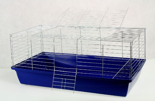 Interzoo Nagerkäfig,Hasenkäfig,Meerschweinkäfig,Käfig,Rabbit,Zwergkaninchen ca. 100x54x43cm blau jetzt mit GRATIS Futternapf, Trinkflasche und Heuraufe von Interzoo