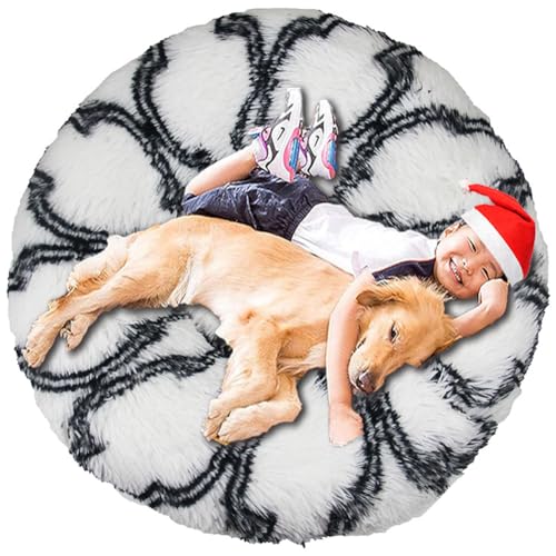 Intohou Flauschiges Donut-Hundebett, Anti-Angst, beruhigend, Plüsch, rund, Kissen für Haustiere, Ø 80 cm, Weiß / Schwarz von Intohou