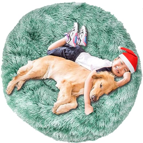 Intohou Flauschiges Donut-Hundebett, Anti-Angst, beruhigend, Plüsch-Hunde, rundes Kissen für Haustiere, Ø 120 cm, Farbverlauf, Grün von Intohou