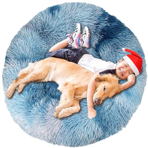 Intohou Flauschiges Donut-Hundebett, Anti-Angst, beruhigend, Plüsch-Hunde, rundes Kissen für Haustiere, Ø 40 cm, Batikblau von Intohou