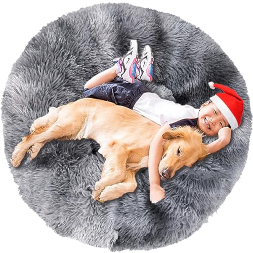 Intohou Flauschiges Donut-Hundebett, Anti-Angst, beruhigend, Plüsch-Hunde, rundes Kissen für Haustiere, Ø 40 cm, Batikfärbung, Dunkelgrau Intohou Flauschiges Donut-Hundebett, Anti-Angst, beruhigend, Plüsch-Hunde, rundes Kissen für Haustiere, Ø 40 cm, Batikfärbung, Dunkelgrau von Intohou
