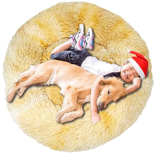 Intohou Flauschiges Donut-Hundebett, Anti-Angst, beruhigend, Plüsch-Hunde, rundes Kissen für Haustiere, Ø 40 cm, Batikgelb von Intohou