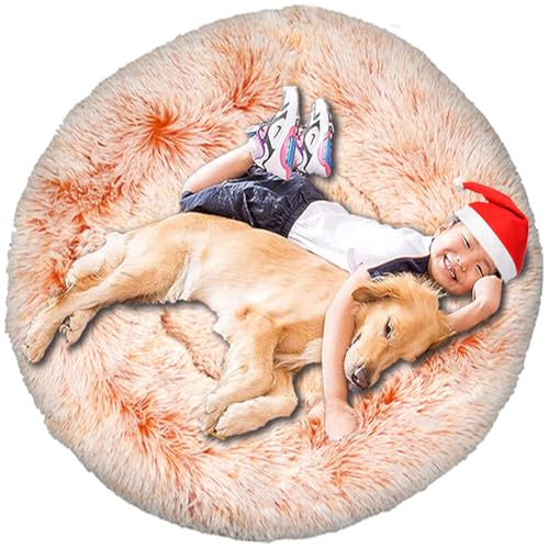 Intohou Flauschiges Donut-Hundebett, Anti-Angst, beruhigend, Plüsch-Hunde, rundes Kissen für Haustiere, Ø 40 cm, Farbverlauf, Orange von Intohou