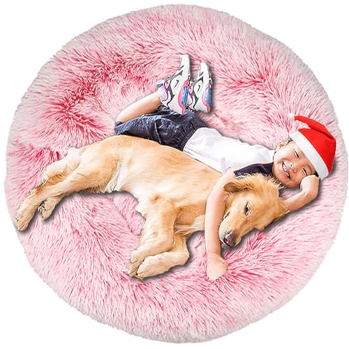 Intohou Flauschiges Donut-Hundebett, Anti-Angst, beruhigend, Plüsch-Hunde, rundes Kissen für Haustiere, Ø 40 cm, Farbverlauf, Rosa von Intohou