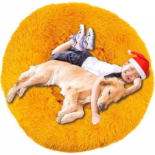 Intohou Flauschiges Donut-Hundebett, Anti-Angst, beruhigend, Plüsch-Hunde, rundes Kissen für Haustiere, Ø 40 cm, Goldgelb von Intohou