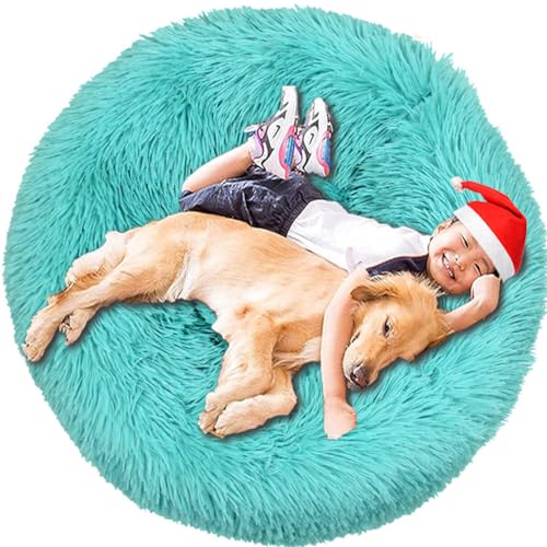 Intohou Flauschiges Donut-Hundebett, Anti-Angst, beruhigend, Plüsch-Hunde, rundes Kissen für Haustiere, Ø 40 cm, Smaragdgrün von Intohou