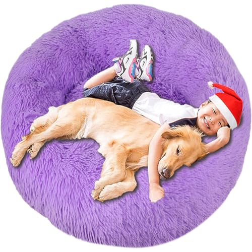 Intohou Flauschiges Donut-Hundebett, Anti-Angst, beruhigend, Plüsch-Hunde, rundes Kissen für Haustiere, Ø 40 cm, Violett von Intohou
