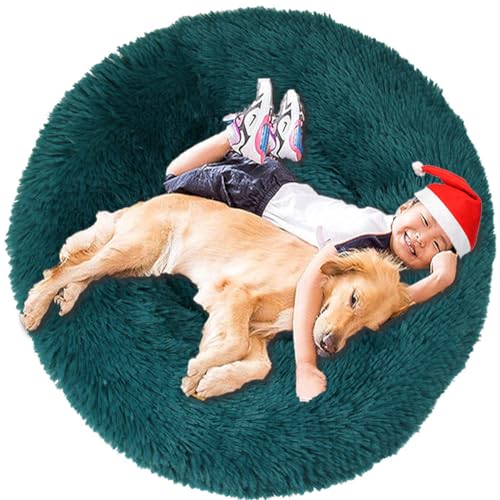 Intohou Flauschiges Donut-Hundebett, Anti-Angst, beruhigend, Plüsch-Hunde, rundes Kissen für Haustiere, Ø 40 cm, grünliches Blau von Intohou