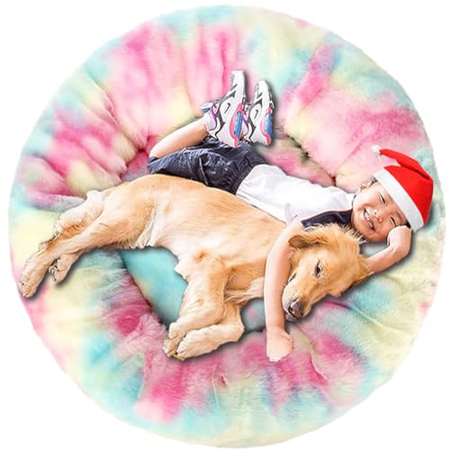 Intohou Flauschiges Donut-Hundebett, Anti-Angst, beruhigend, Plüsch-Hunde, rundes Kissen für Haustiere, Ø 50 cm, schillerndes Rosa von Intohou