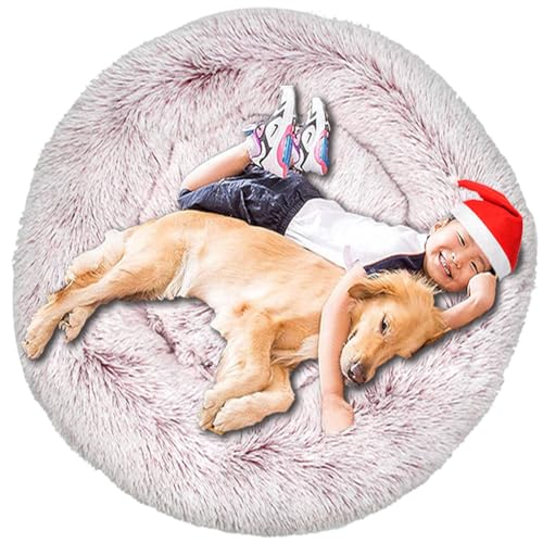 Intohou Flauschiges Donut-Hundebett, Anti-Angst, beruhigend, Plüsch-Hunde, rundes Kissen für Haustiere, Ø 70 cm, Rosa von Intohou
