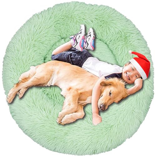 Intohou Flauschiges Donut-Hundebett, Anti-Angst, beruhigend, Plüsch-Hunde, rundes Kissen für Haustiere (Ø 100 cm, Obstgrün) von Intohou