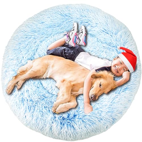 Intohou Flauschiges Donut-Hundebett, Anti-Angst, beruhigend, Plüsch-Hunde, rundes Kissen für Haustiere (Ø 110 cm, Farbverlauf) von Intohou