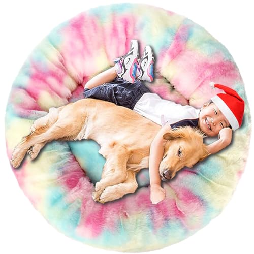 Intohou Flauschiges Donut-Hundebett, Anti-Angst, beruhigend, Plüsch-Hunde, rundes Kissen für Haustiere (Ø 110 cm, schillerndes Rosa) von Intohou
