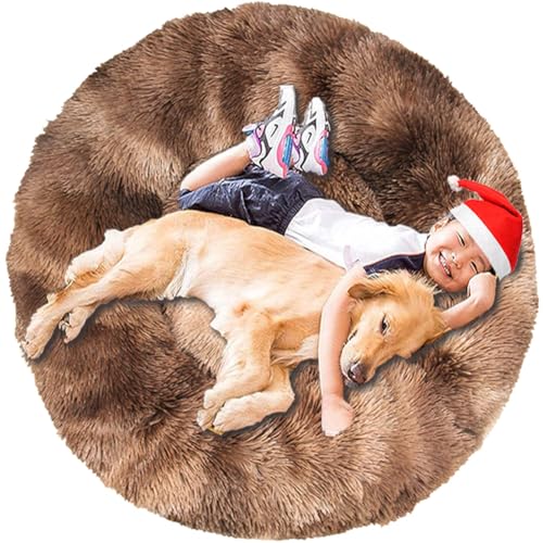 Intohou Flauschiges Donut-Hundebett, Anti-Angst, beruhigend, Plüsch-Hunde, rundes Kissen für Haustiere (Ø 40 cm, Batik-Kaffee) von Intohou