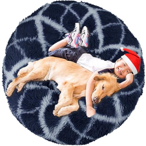Intohou Flauschiges Donut-Hundebett, Anti-Angst, beruhigend, Plüsch-Hunde, rundes Kissen für Haustiere (Ø40 cm, strukturiertes Marineblau) von Intohou