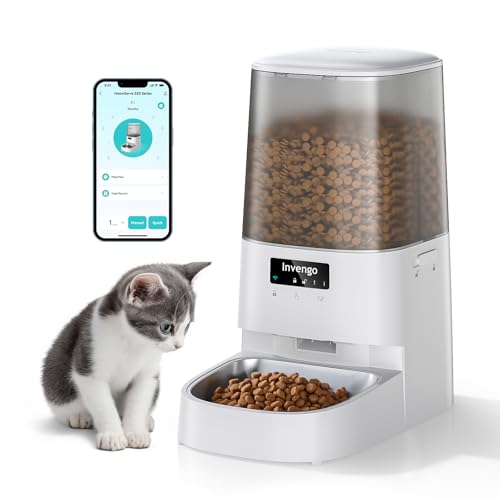Invengo MeowServe S20 Automatischer Katzenfutterspender - 5L Zeitgesteuerter Futterspender mit APP-Steuerung, SUS 304 + ABS, Automatischer Spender für Katzen, Hunde, kleine Haustiere, Trockenfutter von Invengo