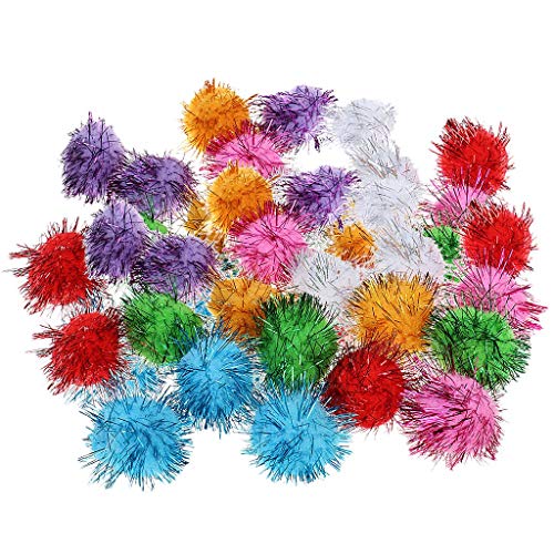 Inzopo 42 Stück gemischte Farben Glitzer Pompons Bälle Pom Poms Haustier Spielzeug Dekoration für Handwerk von Inzopo